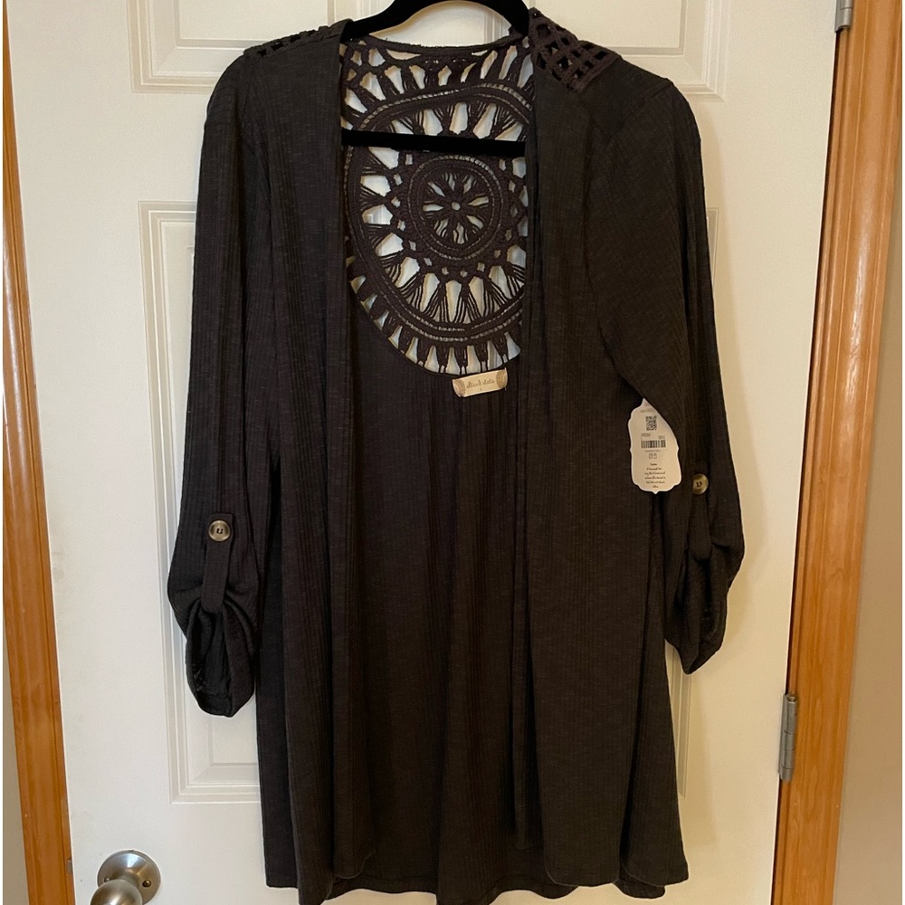 Altar’d state crochet back cardigan NWT charcoal gray size L